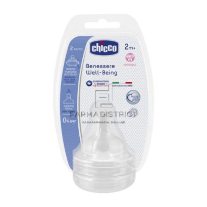 Chicco Well-Being Tetina Fisiológica Silicona Flujo Regulable 2M+ 2 Unidades