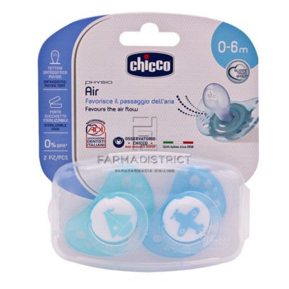 Chicco Physio Air Chupete Silicona Azul  0-6 Meses 2 Chupetes